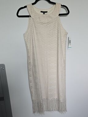 NWT Tiana B. Cream Sleeveless Fringe Knit Dress
